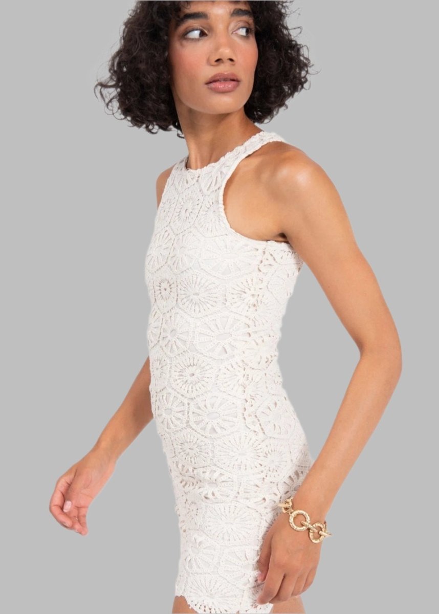 Gaiia Crochet Mini Pencil Dress - Beige - GAIIA